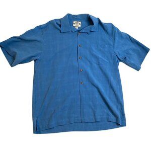 Three Palm Mens 100% Silk Button-Up Shirt Blue Textured Short Sleeve Medium
